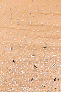 RADIENT RHINESTONE PATTERN ON POWER MESH MINI DRESS