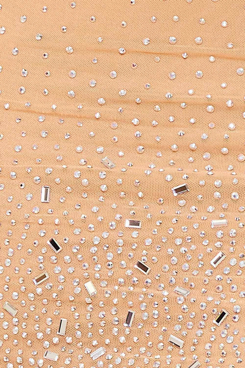 RADIENT RHINESTONE PATTERN ON POWER MESH MINI DRESS