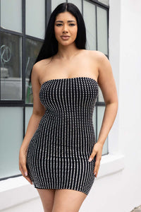 RHINESTONE ON POWER MESH TUBE TOP MINI DRESS