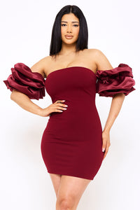 LAYERED RUFFLE SLEEVE OFF THE SHOULDER MINI DRESS