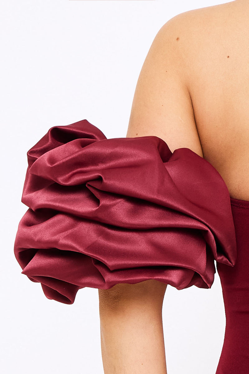 LAYERED RUFFLE SLEEVE OFF THE SHOULDER MINI DRESS