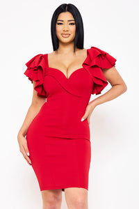 DOUBLE LAYER RUFFLE SHORT SLEEVE MIDI DRESS