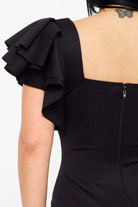 DOUBLE LAYER RUFFLE SHORT SLEEVE MIDI DRESS