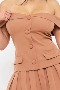 WOVEN OFF THE SHOULDER MINI DRESS