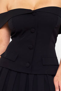 WOVEN OFF THE SHOULDER MINI DRESS