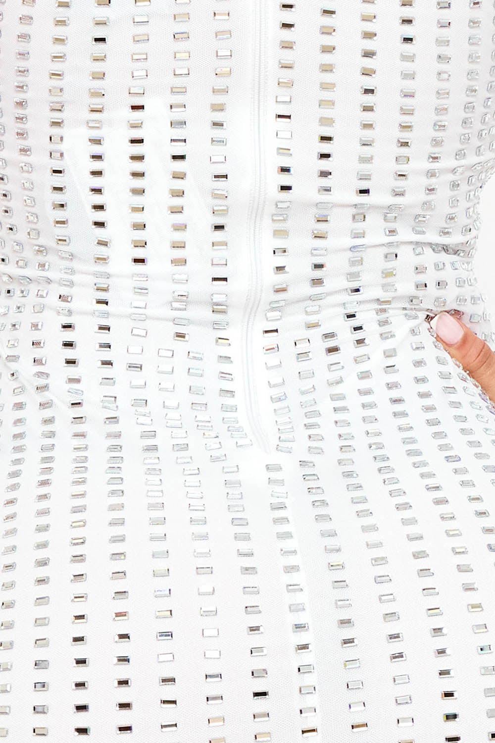 RECTANGLE RHINESTONE ON POWER MESH MINI DRESS