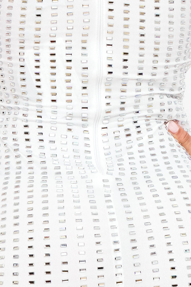 RECTANGLE RHINESTONE ON POWER MESH MINI DRESS