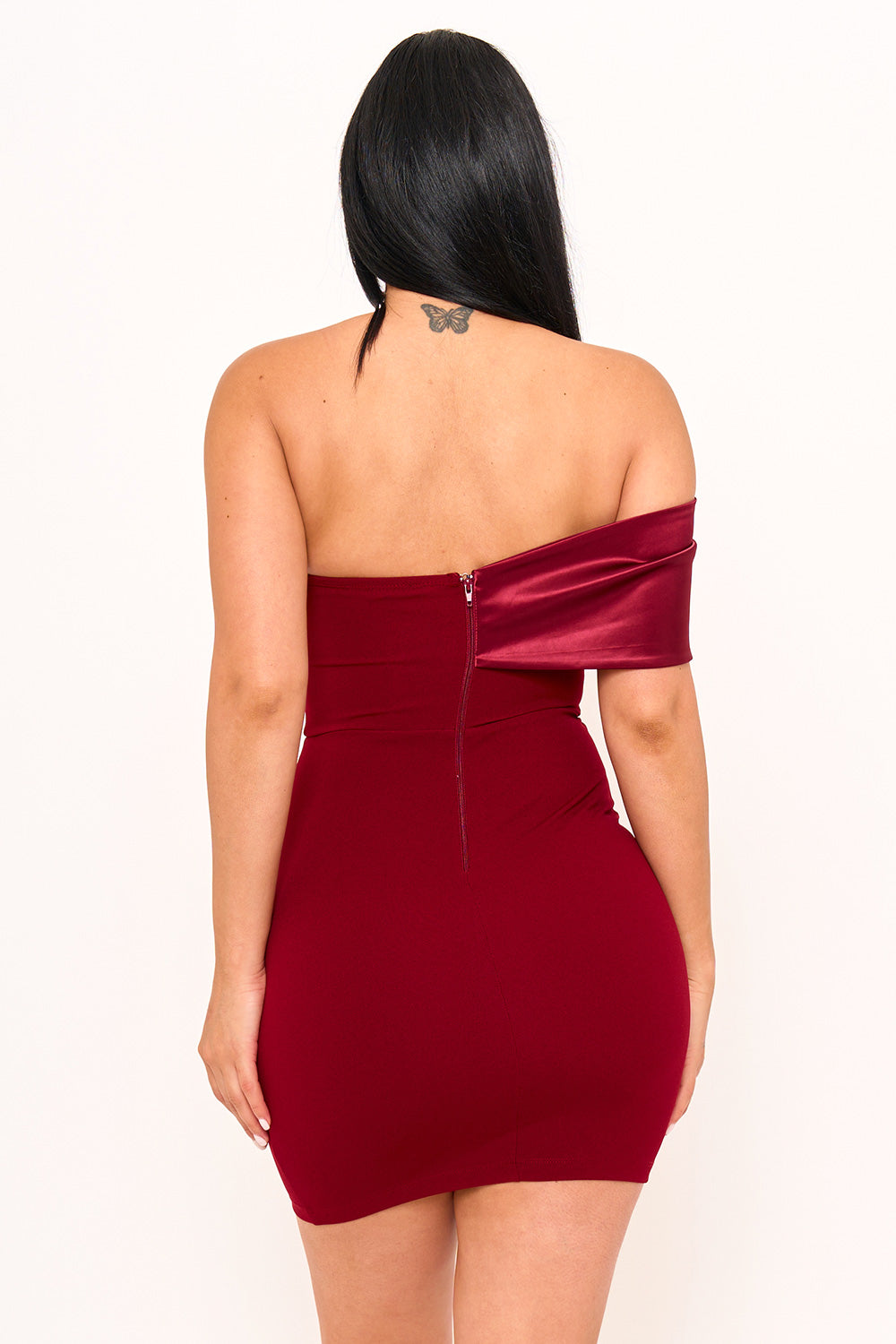 SATIN ROSE OFF THE SHOULDER MINI DRESS