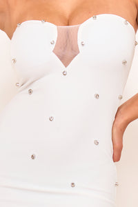 RHINESTONE SIDE HIGH-LOW MINI DRESS