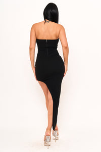 RHINESTONE SIDE HIGH-LOW MINI DRESS