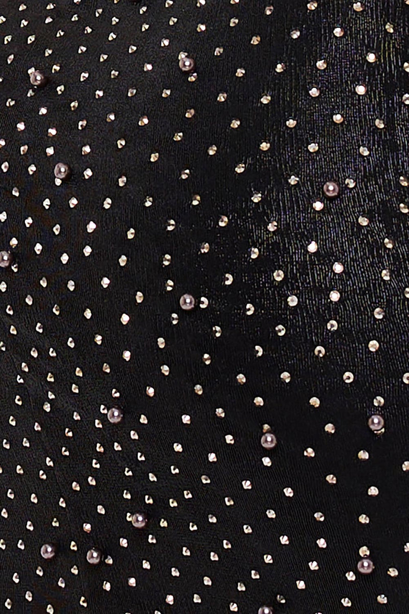 RHINESTONE AND PEARL BEADED MIDI DRESS