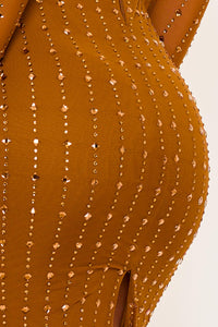 SQUARE RHINESTONE ON MESH MIDI DRESS