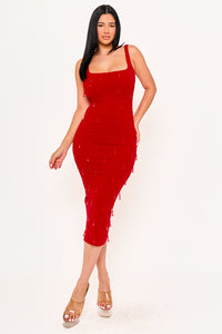 BEAD STRING ATTACHED ON TECHNO CREPE MIDI DRESS