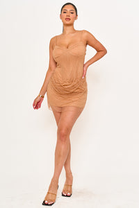 RHINESTONE ON OVERLAY MESH MINI DRESS