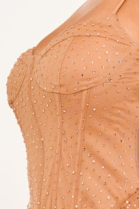 RHINESTONE ON OVERLAY MESH MINI DRESS