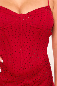 RHINESTONE ON OVERLAY MESH MINI DRESS