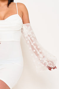 POLKADOT ON MESH LONG BALLOON SLEEVE MINI DRESS