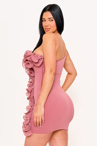 PLEATED RUFFLE ONE SHOULDER MINI DRESS
