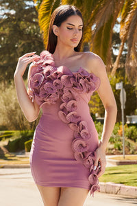 PLEATED RUFFLE ONE SHOULDER MINI DRESS