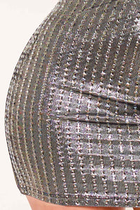RHINESTONE ON SLINKY FOIL CROP TOP MINI DRESS