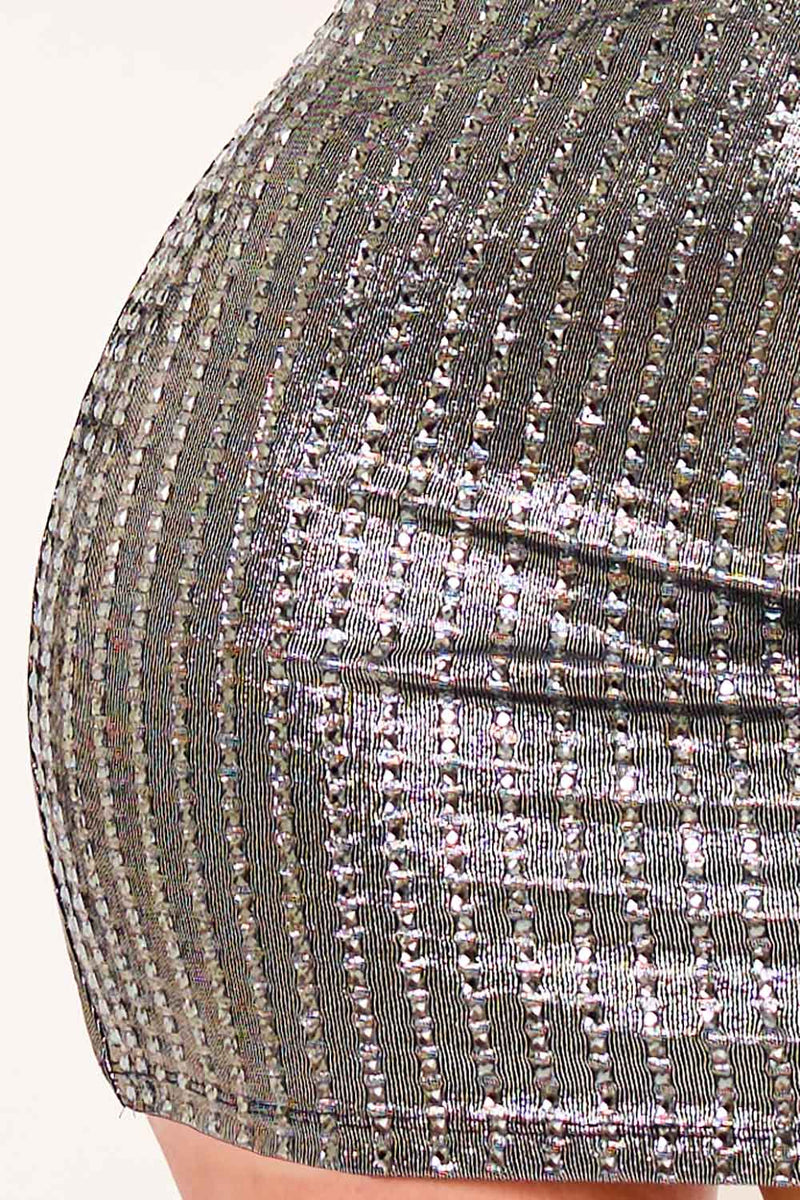 RHINESTONE ON SLINKY FOIL CROP TOP MINI DRESS