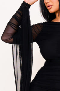 SHIRRING DRAPPED ATTACHED BACK MINI DRESS