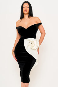 TWO TONE CONTRAST FLOWER SYMPHONY MIDI DRESS