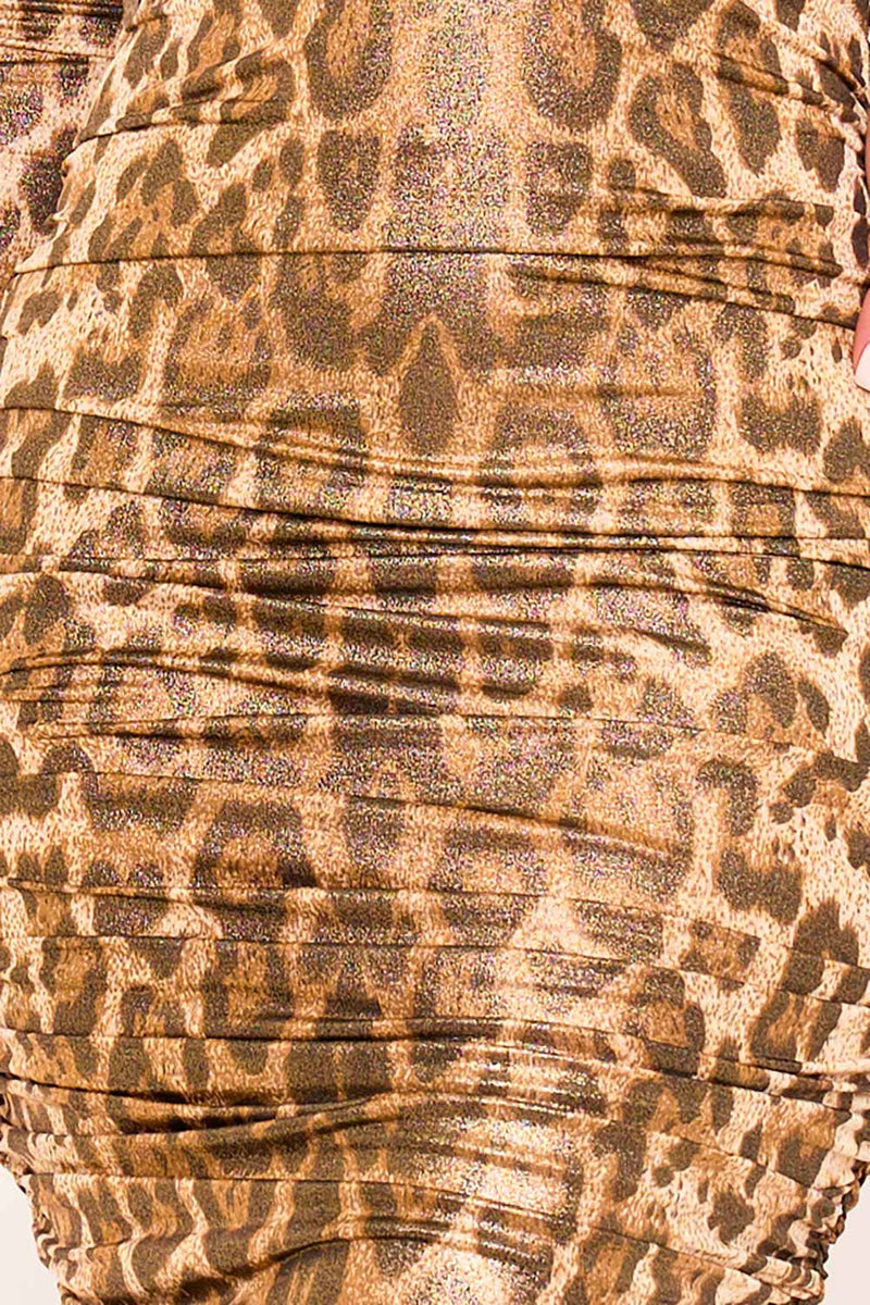 LEOPARD PRINT PLUNGING V-NECK MIDI DRESS