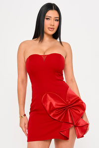 SATIN BOW DETAIL FABRIC CONTRAST MINI DRESS