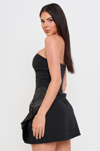 SATIN BOW DETAIL FABRIC CONTRAST MINI DRESS