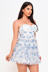 Symphony Dress - Spring Floral Print Layered Ruffle Mini | Zezebe