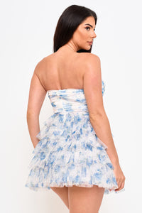 Symphony Dress - Spring Floral Print Layered Ruffle Mini | Zezebe