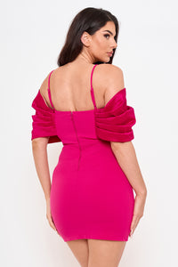 OVERSIZED SATIN BOW OFF THE SHOULDER MINI DRESS