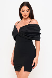 OVERSIZED SATIN BOW OFF THE SHOULDER MINI DRESS