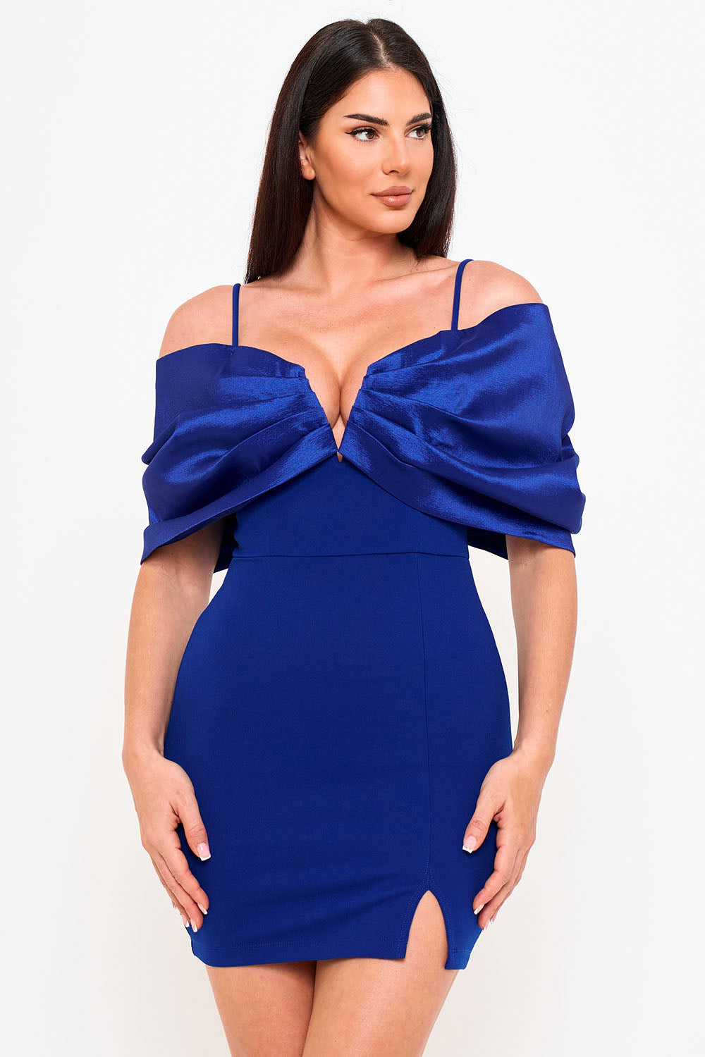 OVERSIZED SATIN BOW OFF THE SHOULDER MINI DRESS