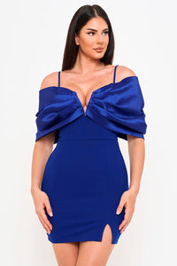 OVERSIZED SATIN BOW OFF THE SHOULDER MINI DRESS