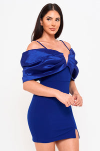 OVERSIZED SATIN BOW OFF THE SHOULDER MINI DRESS