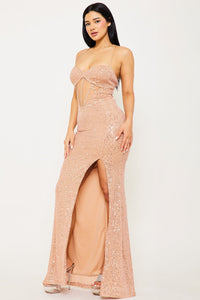 SEQUIN WITH MESH MAXI DRESS