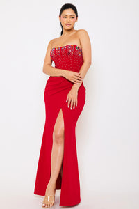 MULTI COLOR RHINESTONE WIRED BUSTIER MAXI DRESS