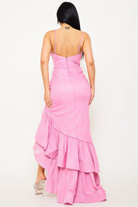 GLITTERED RUFFLE LAYER BOTTOM MAXI DRESS