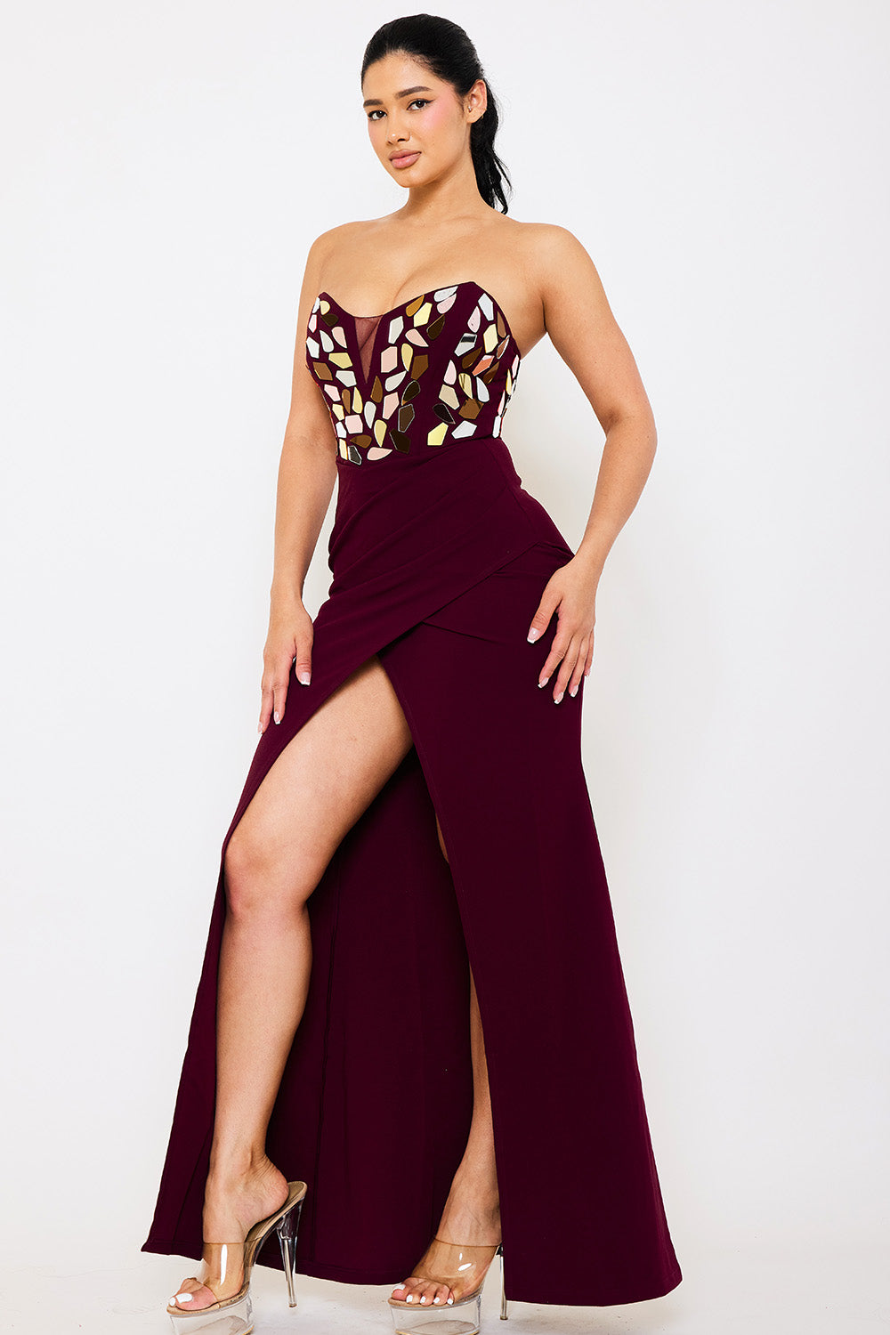 GLASS MIRROR BUST TUBE TOP MAXI DRESS