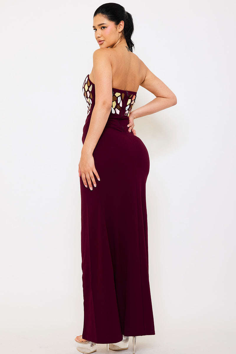 GLASS MIRROR BUST TUBE TOP MAXI DRESS