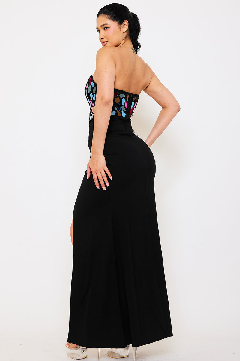 GLASS MIRROR BUST TUBE TOP MAXI DRESS