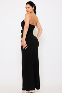 GLITTERED WITH RHINESTONE BOW FRONT MAXI DRESS