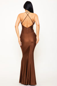 BASIC COWL NECK SLIM MAXI DRESS