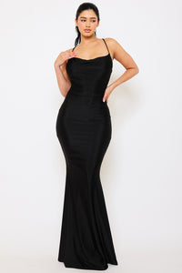 BASIC COWL NECK SLIM MAXI DRESS