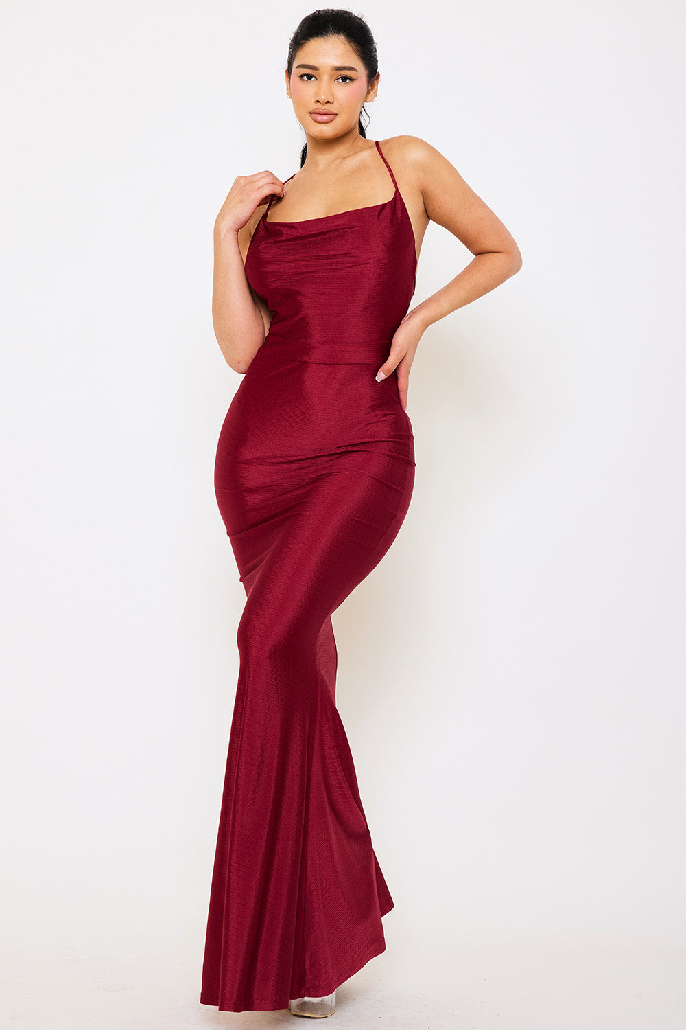 BASIC COWL NECK SLIM MAXI DRESS