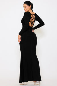 GLITTERED CRISS-CROSS LADDER BACK MAXI DRESS