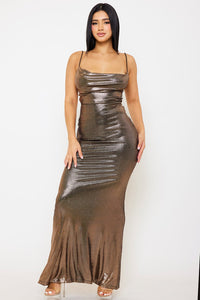 RHINESTONE SLIM COWL NECK MAXI DRESS