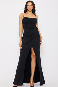 PLEATED COWL  NECK MAXI DRESS